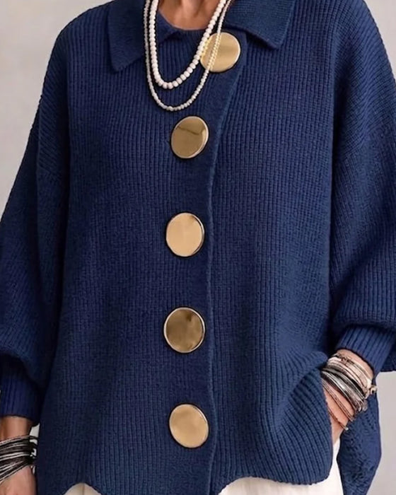 Large Metal Button Lapel Cardigan
