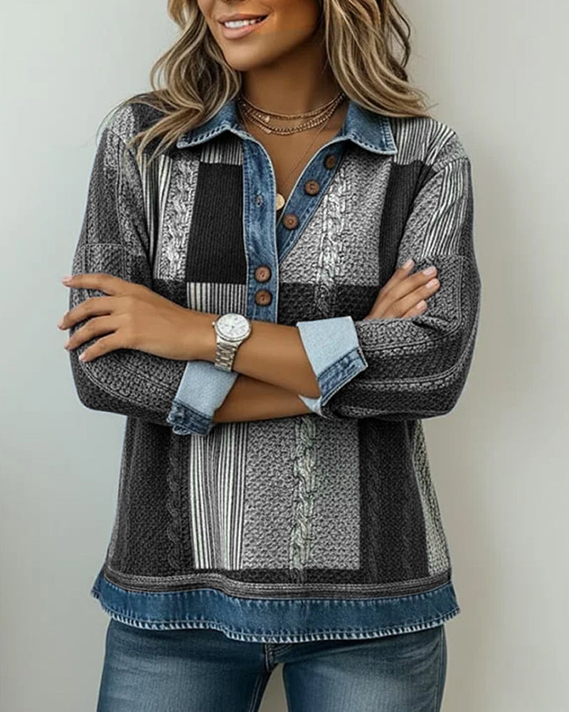 Long-Sleeved Color-Blocked Printed Sweatshirt