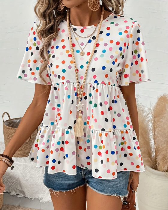 Colorful Polka Dot Babydoll Blouse