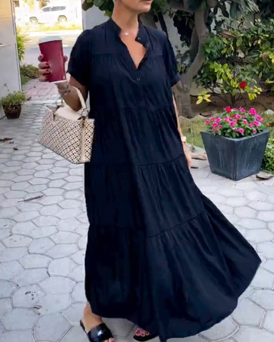 Elegant V Neck Short Sleeve Dress