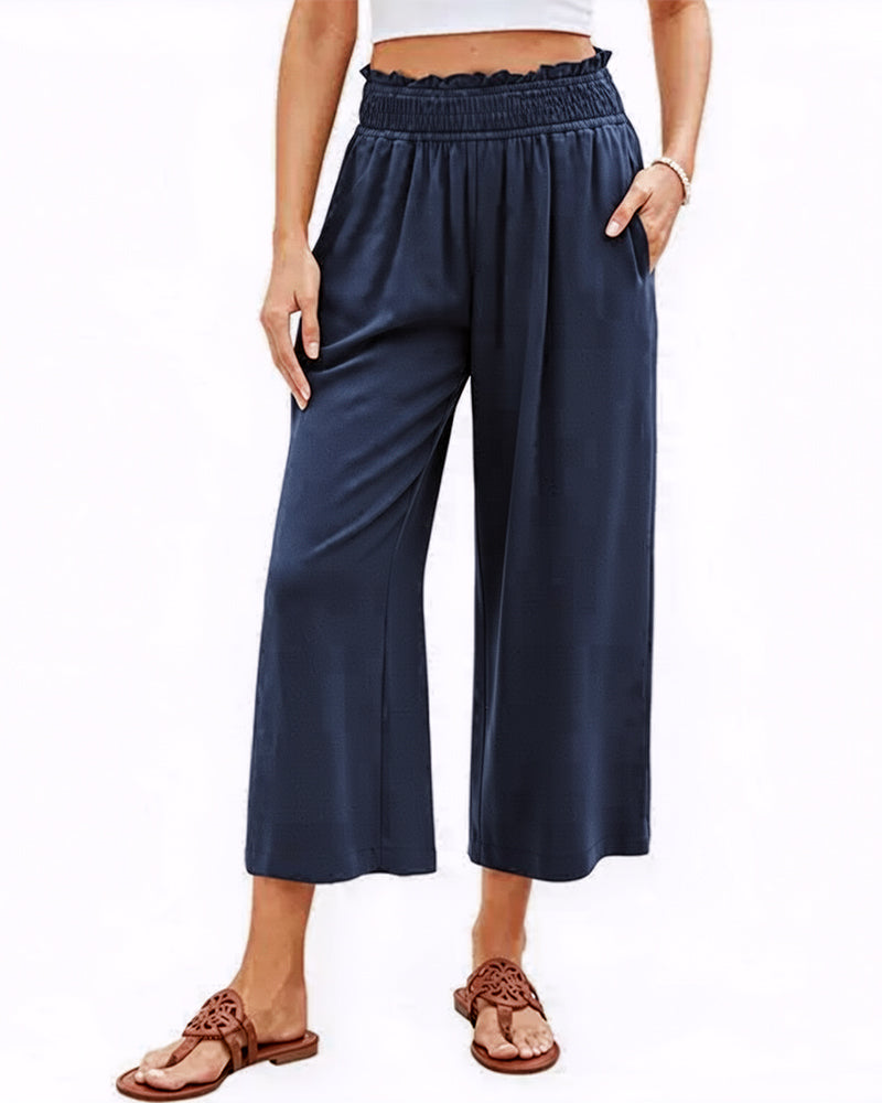 Ruffle High Waist Wide Leg Cropped Pants