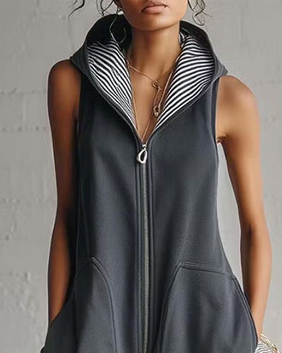 Hooded Solid Color Pocket Jumpsuit