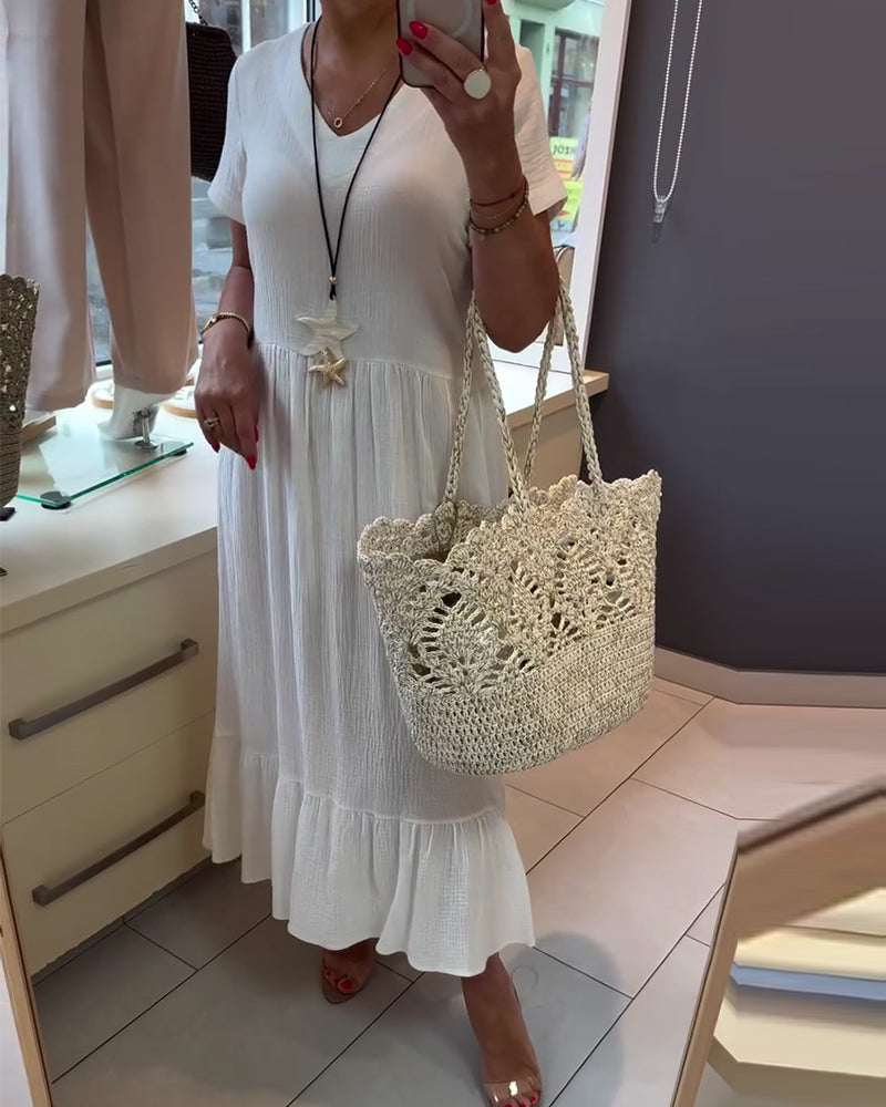 V-Neck Textured Resort Long Dress