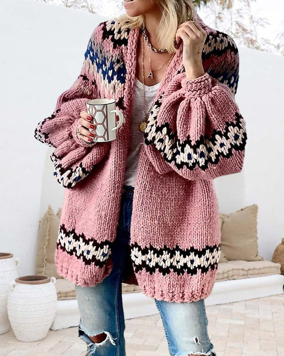 Lantern sleeve printed cardigan