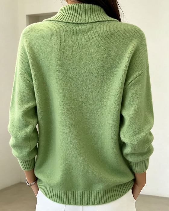 Diagonal Lapel Button Solid Pullover