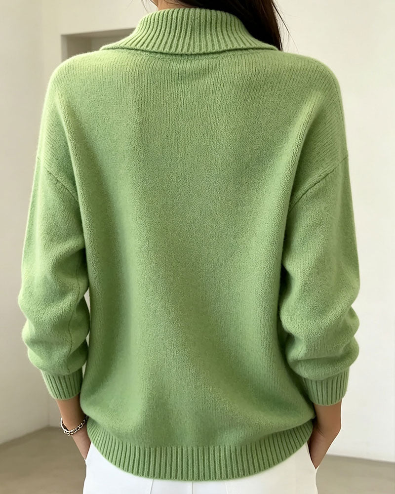 Diagonal Lapel Button Solid Pullover