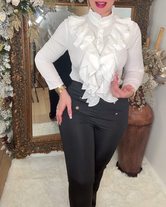 Ruffled Fashion Solid Color Women's Blouse