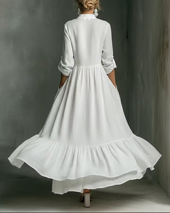 Mandarin Collar Half Button A-Line Dress