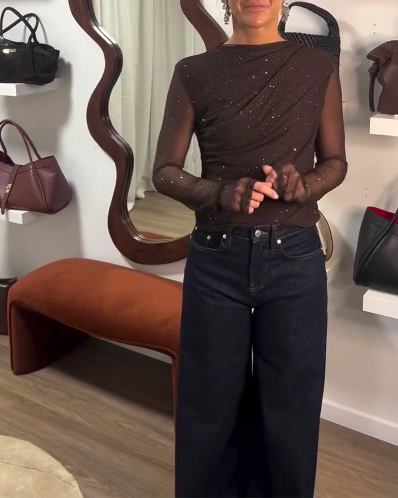 Mesh Perm Rhinestone Fashionable Bottoming Top