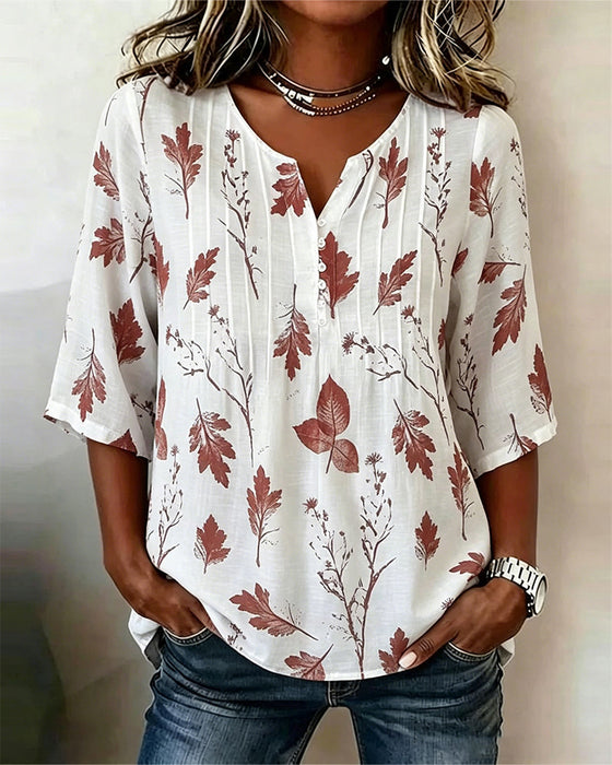 Artistic Maple Leaf Print Blouse