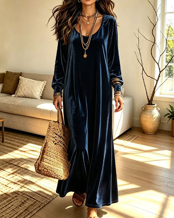 U-Shape Neckline Puff Sleeve Flared Skirt Midi Dress
