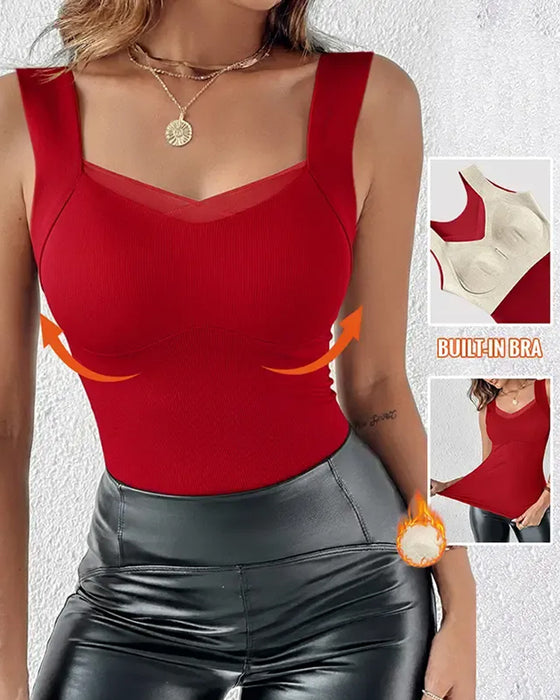 Square Neck Solid Built In Bra Tank Top