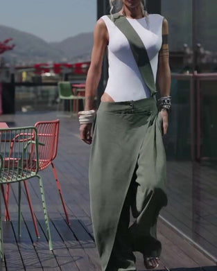 Irregular Shoulder Strap Design Jumpsuit
