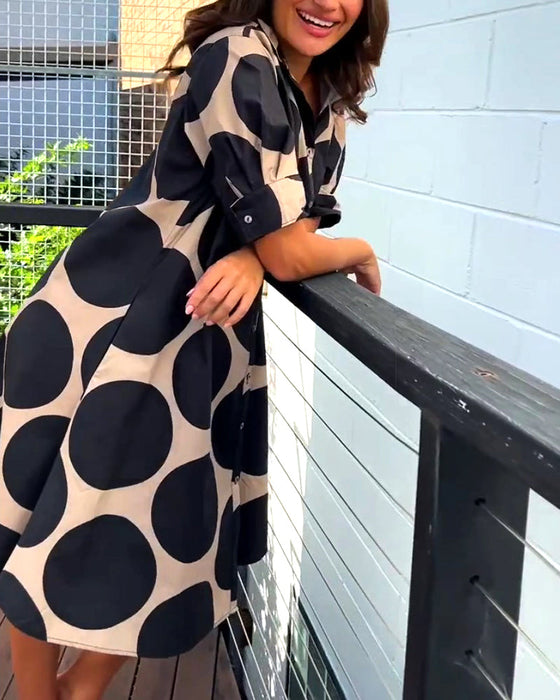 Geometric print button down casual dress