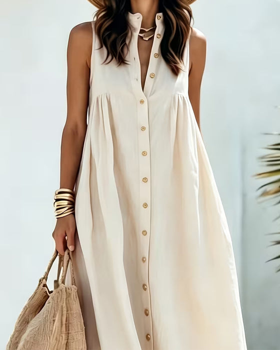 Round Neck Solid Color Dress