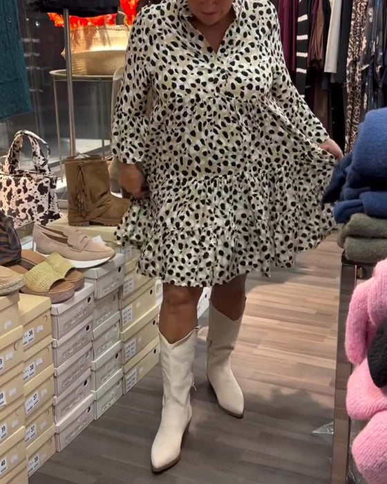 Bell Sleeves Stand Collar Printed Dress