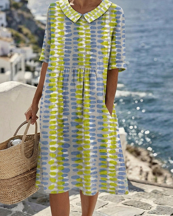 Colorful Polka Dot Lapel Dress