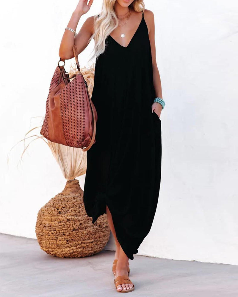 Solid Loose Pocket Maxi Dress