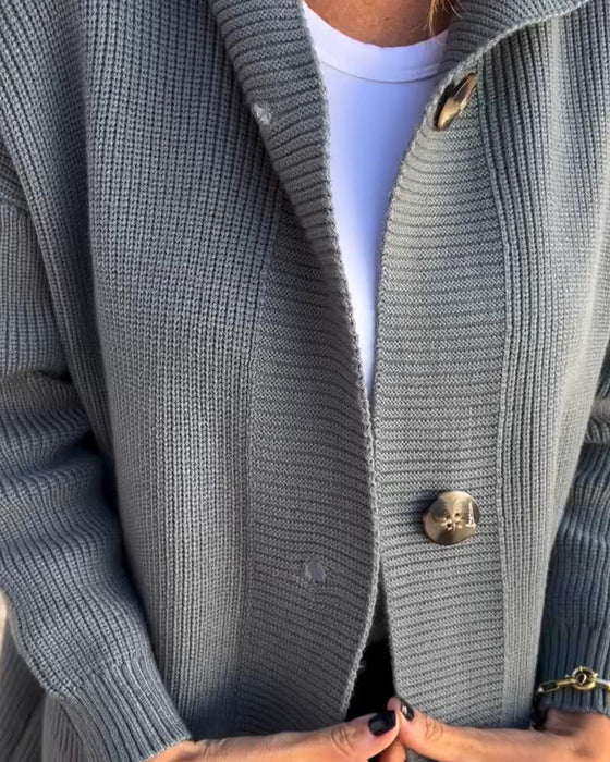 Casual solid color button pocket hooded cardigan