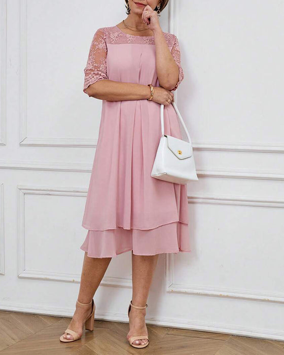 Fashionable And Elegant Lace Mid-Length Sleeve Dress