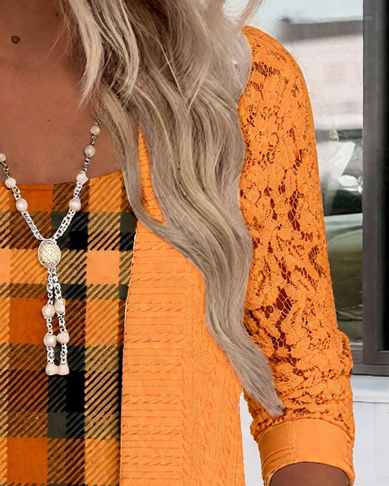 Faux Two-Piece Plaid Top