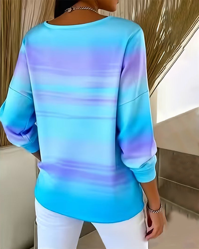 V-Neck Long Sleeve Ombre Sweatshirts