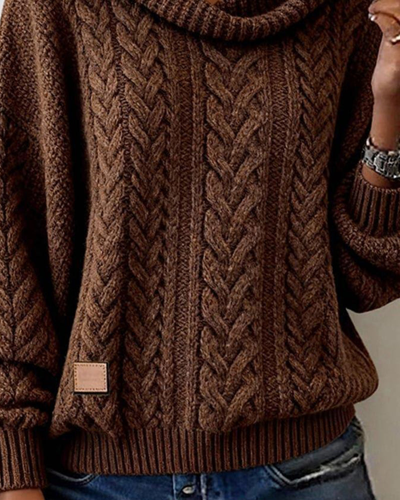 Solid Color Cable Knit Pullover Sweater