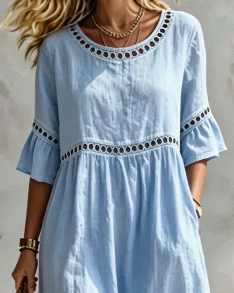 Openwork Short-Sleeve Artsy Dress