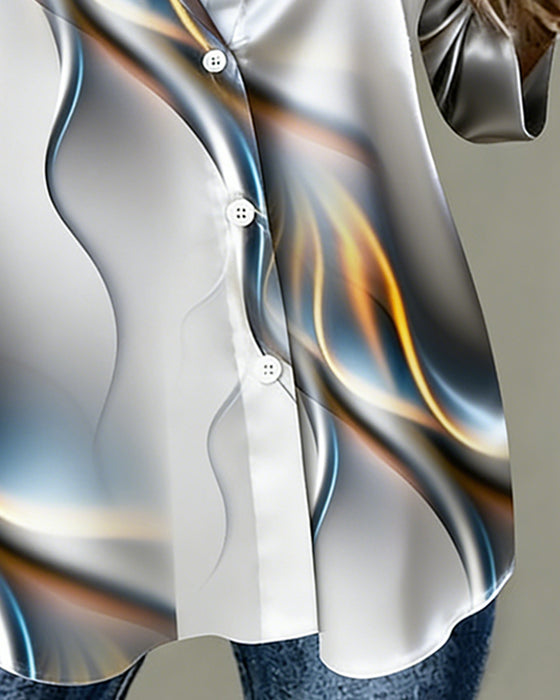 Colorful Draped Collared Long-Sleeved Shirt