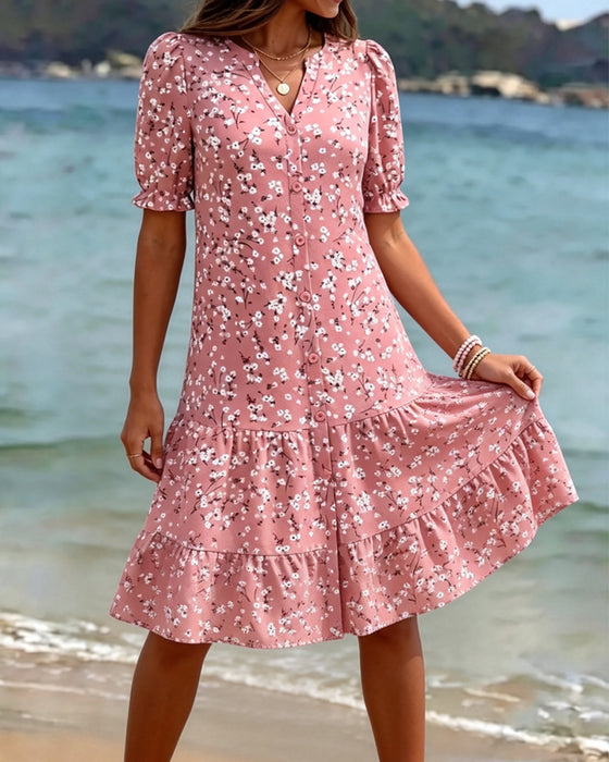 Floral V-Neck Tiered Dress
