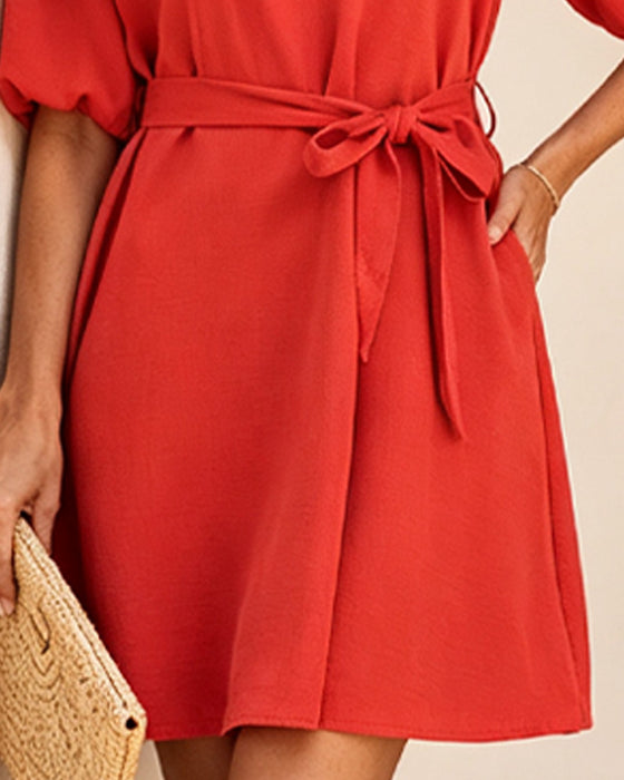 V-Neck Casual Solid Dress