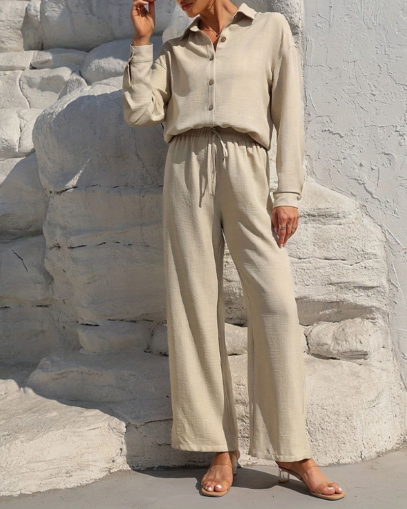 Long Sleeve Casual Solid Set