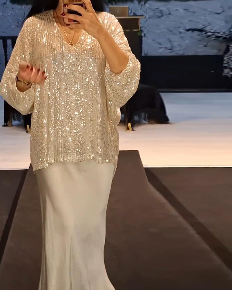 V-Neck Fashionable Sequin Top