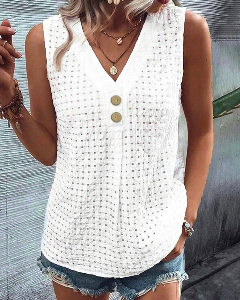 Sleeveless Button V-Neck Tank Top