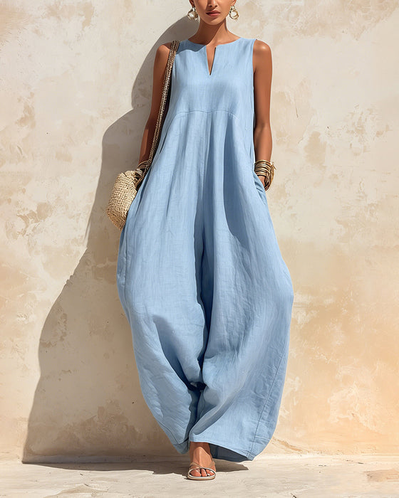 Small V-Neck Wide-Leg Jumpsuit