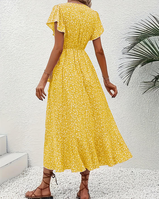 Small Floral Tie-Front Vacation Dress