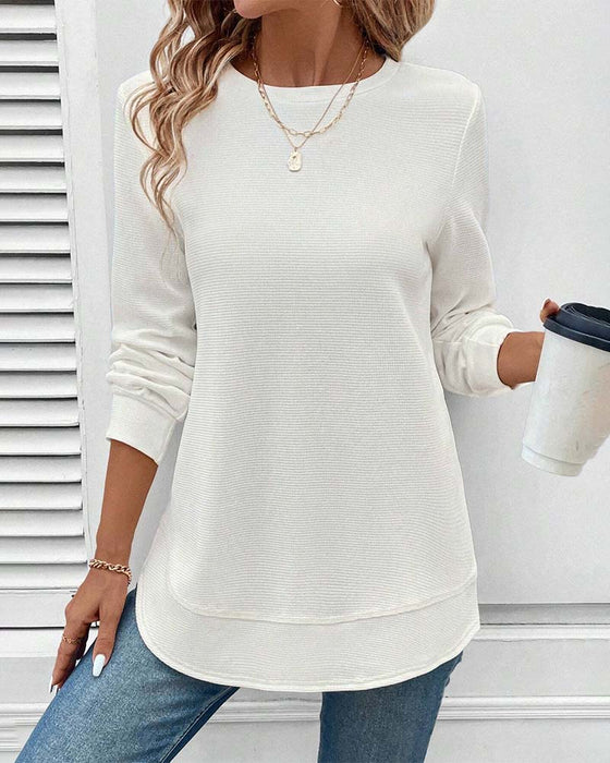 Round Neck Long Sleeve Solid Color Top