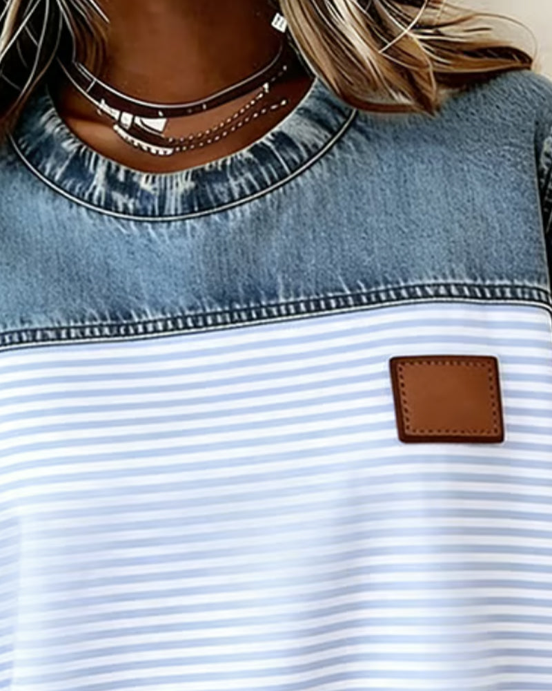 Denim Panel Stripe Blouse