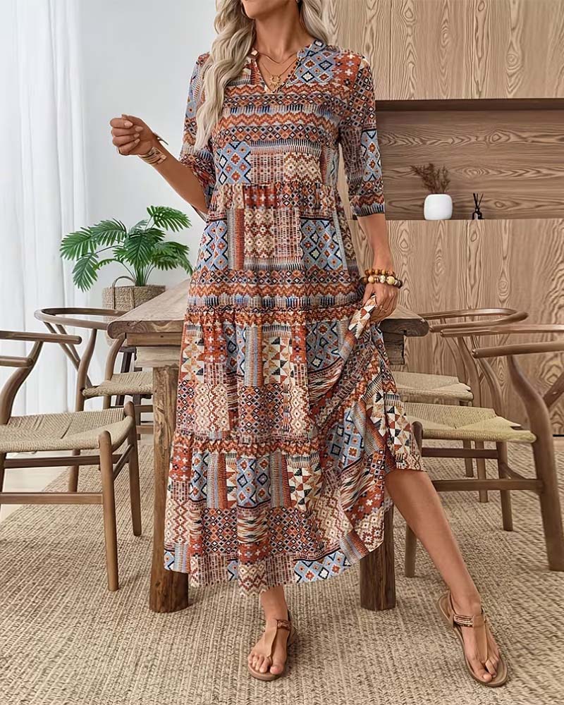 Ethnic Geometric Print Long Dress