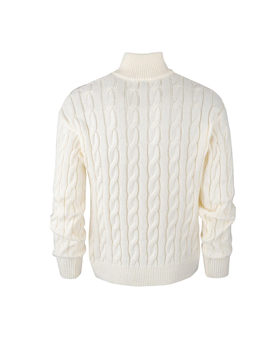Men's Solid Color Cable-Knit Zipper Pullover