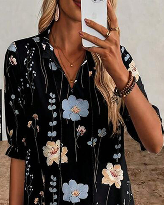 Floral Lapel Maxi Dress