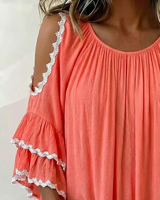 Off-Shoulder Ruffle Batwing Sleeve Loose Fit Blouse