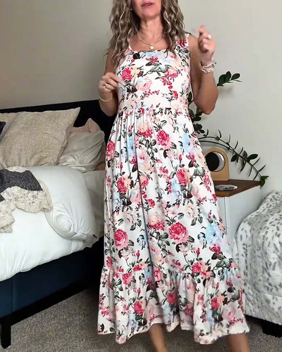 Striped Sleeveless Full Skirt Dress