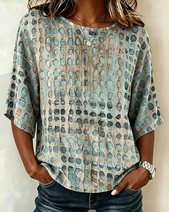 Crewneck Short-Sleeve Polka Dot Blouses