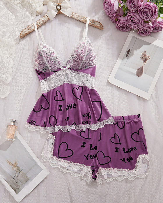 Lace Patchwork Sexy Pajama Set