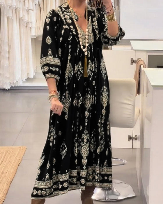 Casual Print Loose Pocket Dress