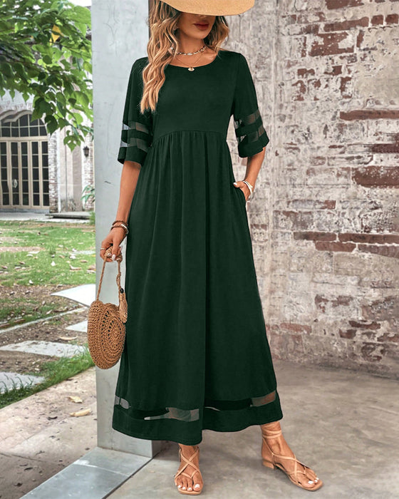 Elegant  Dress Mid-Sleeve Casual Crew Neck