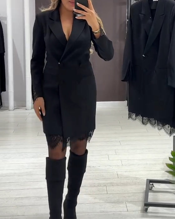 V-Neck Spliced Work Dress