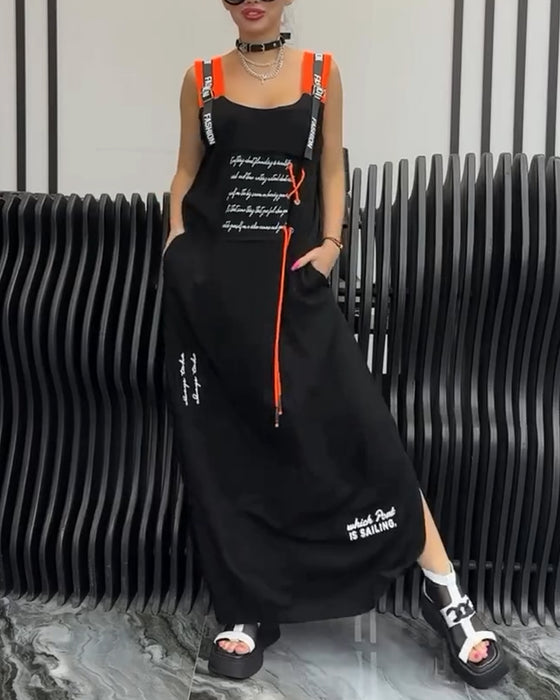 Sleeveless Personalized Letter Print Dress