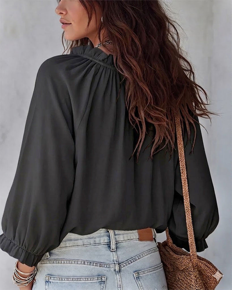 V-neck Lace Up Blouse